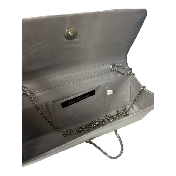 Lulu Townsend Silver Evening Clutch Purse – Rhinestone Front, Chain Strap - Picture 6 of 7